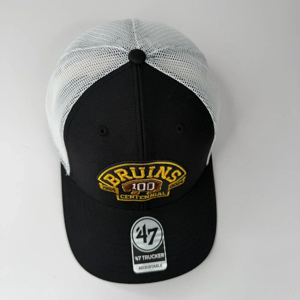 Boston Bruins Hat Cap Snap Back Mens OSFA Black NHL Hockey 47 Trucker Centennial